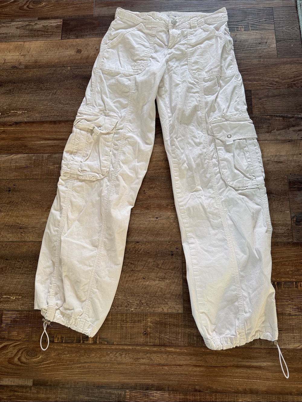 Garage White Cargo Pants with Drawstring Hems - Picture 1 of 7